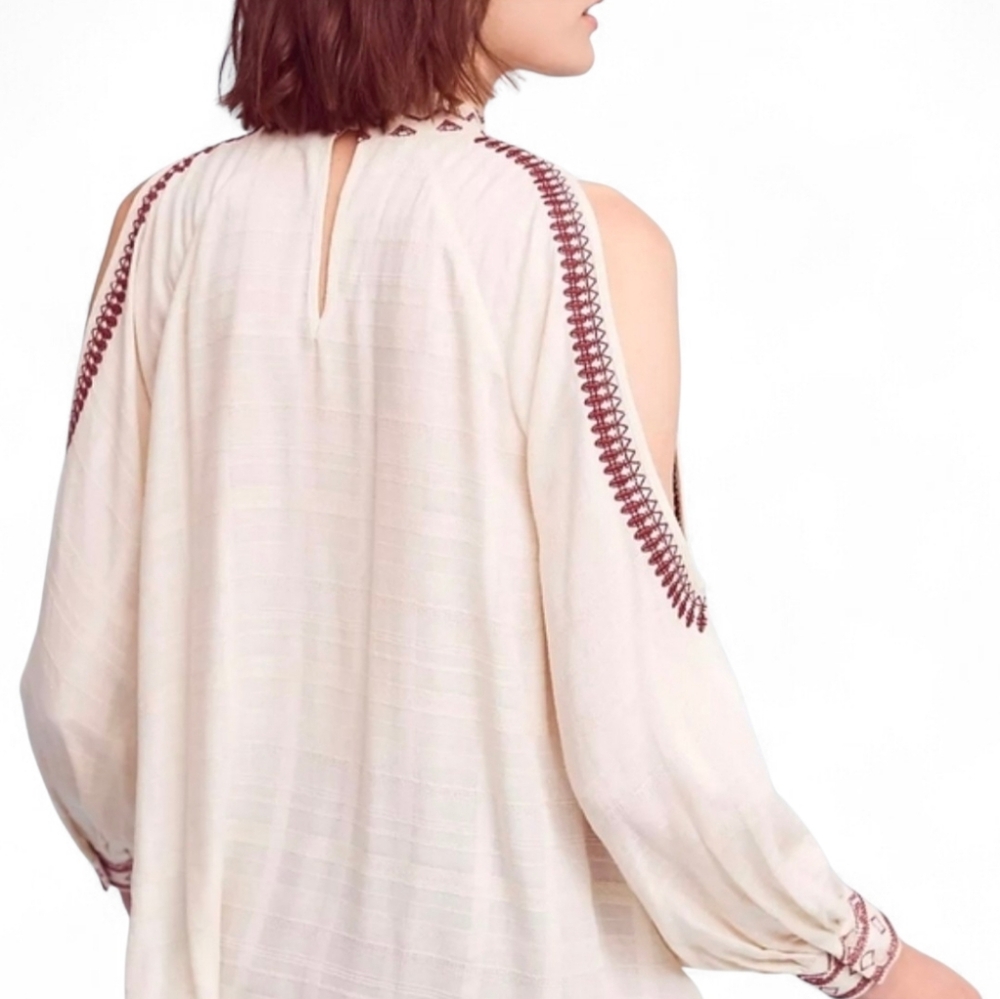 MAEVE / ANTHROPOLOGIE Magda Open-Shoulder Embroidered Blouse - Small